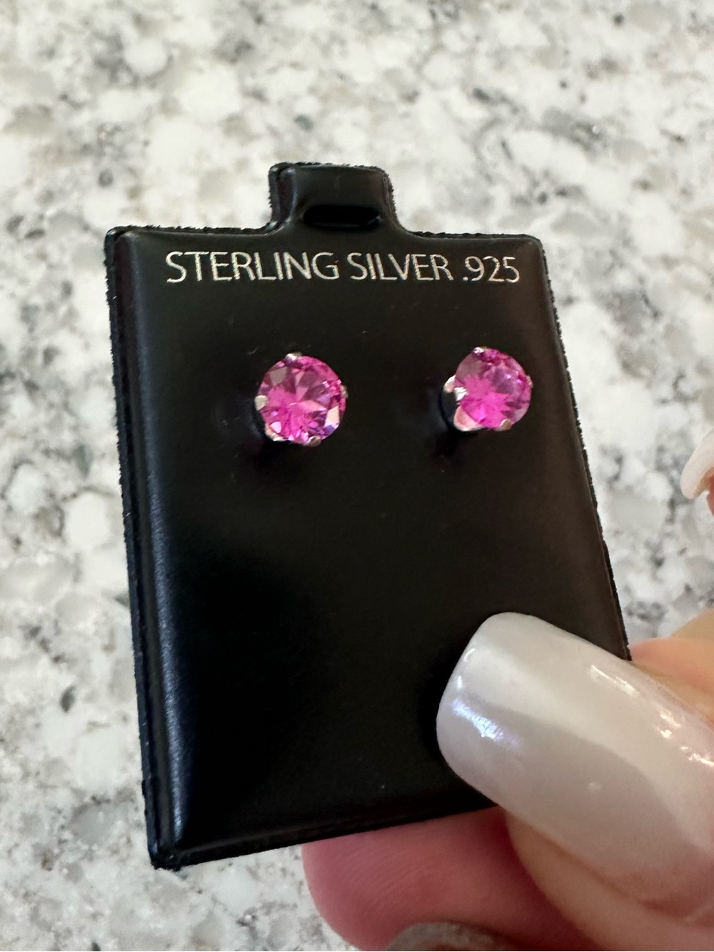 .925 Sterling Silver Pink Crystal Stud Earrings - Picture 8 of 8